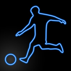 soccer player neon sign, modern glowing banner design, colorful modern design trends on black background. Vector illustration.