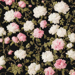 background of various embroidered pink and white flowers, generated by AI