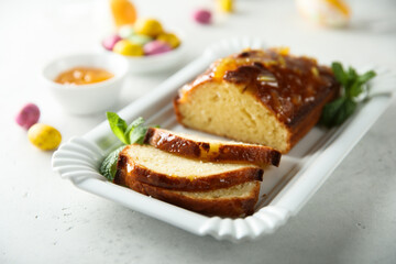 Homemade Easter cake with orange marmalade