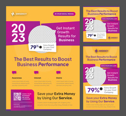 A4 Flyer, Square Feed,& Story Social Media templates - Attractive Hero Header to Attract the Best Results to Boost Business Performance with Awgency Templates