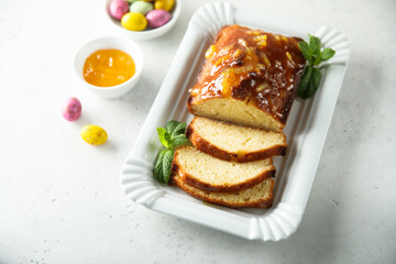 Homemade Easter cake with orange marmalade