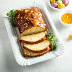Homemade Easter cake with orange marmalade