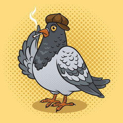cartoon pigeon bully pinup pop art retro raster illustration. Comic book style imitation.