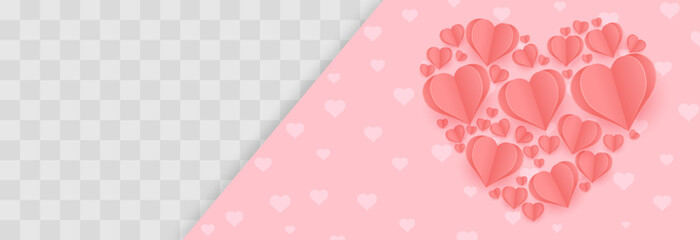 Paper flying hearts isolated on transparent background. Love symbol for Happy Women's, Mother's, Valentine's Day and birthday celebration. Vector illustration isolated on png.