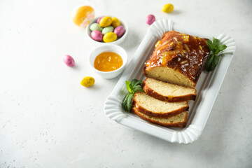 Homemade Easter cake with orange marmalade