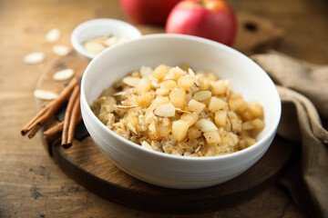 Homemade oatmeal porridge with apples