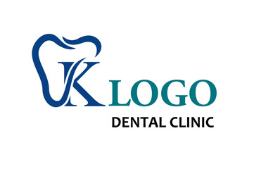Initial Letter K with Tooth Line Art Icon for Dental Health Care and Dental Clinic, Dentistry Business Logo Idea Template