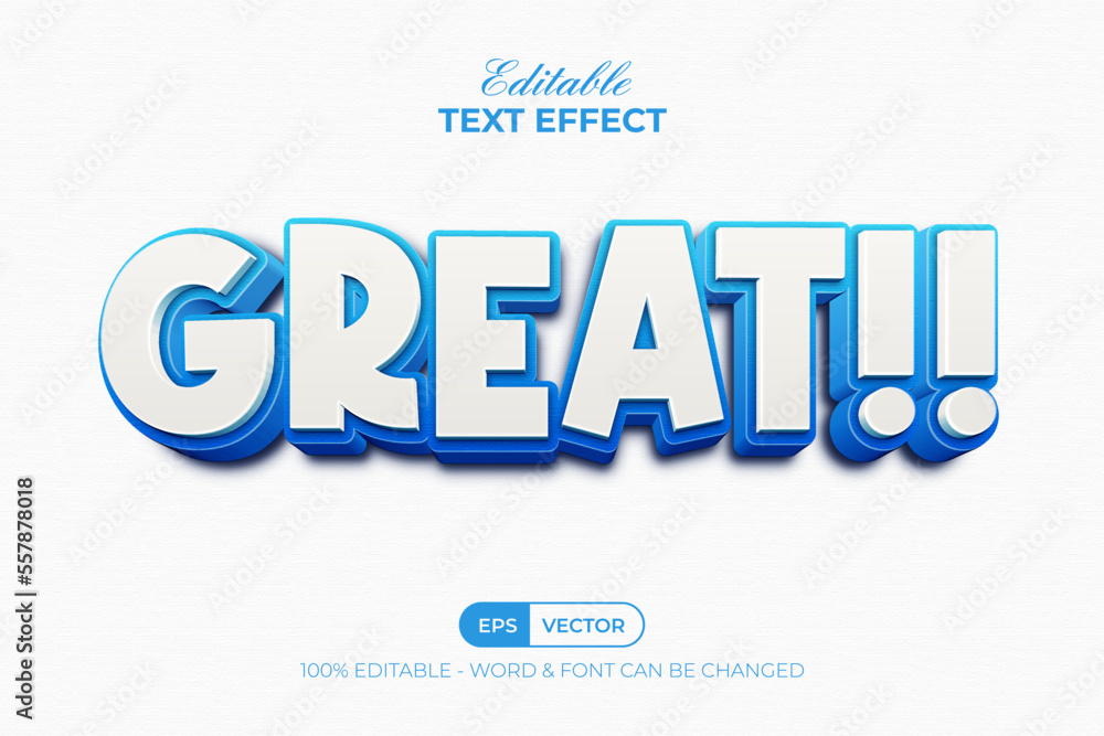 Poster 3d great text effect blue style. editable text effect.