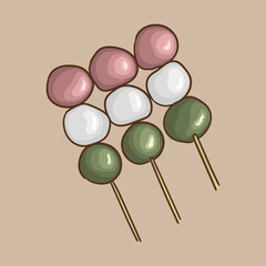 Dango balls of urine on a stick. Traditional Japanese pastries