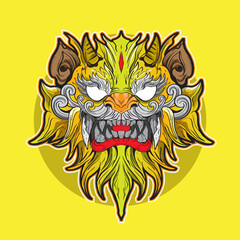 Chinese East Asian Lion tiger beast. the spirit heaven and matter earth. Graphic style Japanase