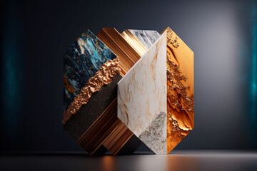 Gold and turquoise, a combination of precious stones, opal, metal. Abstract luxury background. Gen Art