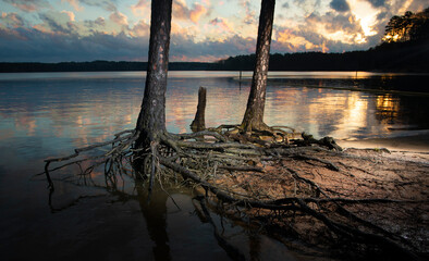 Sunset across Jordan Lake in North Carolina