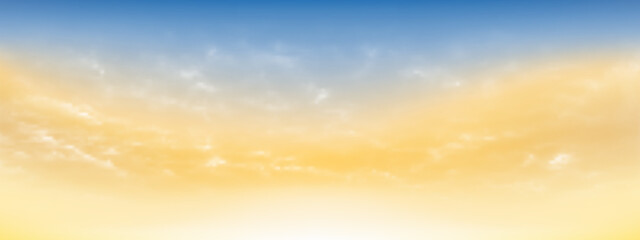 Blue sky and white soft clouds floated in the sky on a clear day. Beautiful air and sunlight with cloud scape colorful. Sunset sky for background. Blue to yellow sky vector illustration.