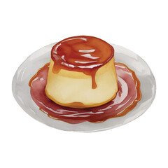 caramel pudding hand drawn with watercolor painting style illustration