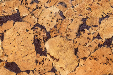 Texture of decoration material cork closeup, natural backgound