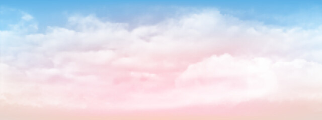 Sweet sky and white soft clouds floated in the sky on a clear day. Beautiful air and sunlight with cloud scape colorful. Sunset sky for background. Blue to pink sky vector illustration.
