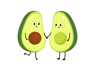 Cute avocado falling in love. Love and Valentine's Day concept. Illustration isolated on white background.