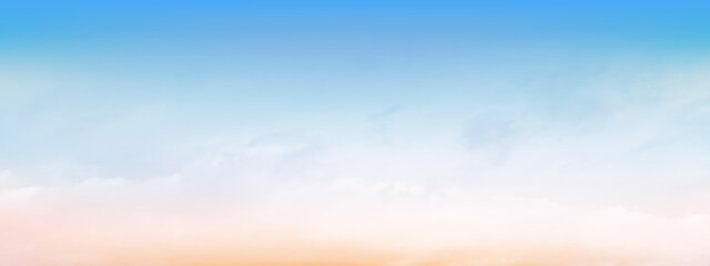 Blue sky and white soft clouds floated in the sky on a clear day. Beautiful air and sunlight with cloud scape colorful. Sunset sky for background. Blue to orange sky background vector illustration.