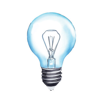 lamp bulb hand drawn with watercolor painting style illustration