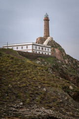 Vertical photo od Cabo Vilan Lighthouse in Galicia, Spain
