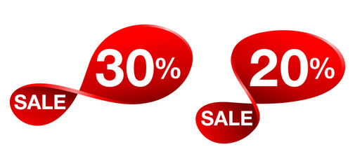 Red price tags for sales set in 3D style