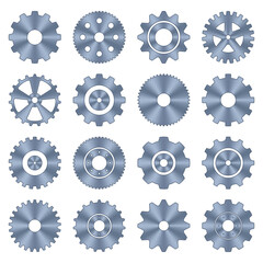 Gear wheels set. Metal cogwheels. Gear setting icon set. Machine gear icons. Industrial icons. Vector illustration