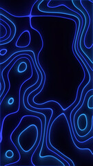3D Topographic map background concept. Technology background, topographical lines animating. Valleys, mountains, geography and wavy backdrop. Blue neon light curved line