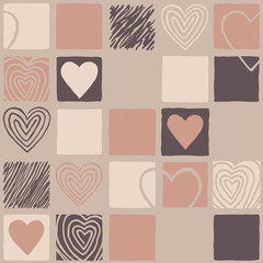 Hand drawn doodle hearts - seamless pattern