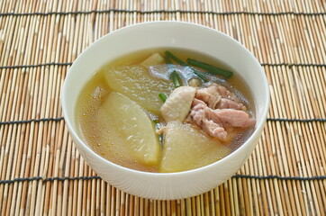 boiled winter melon with chicken meat soup on bowl
