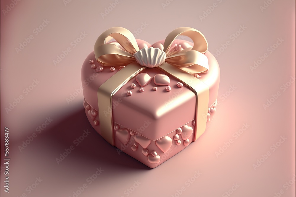 Aufkleber a pink heart shaped box with a bow on it's top and a ribbon around the top of the box and a bow on t