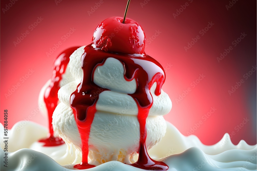 Poster a scoop of ice cream with a cherry on top of it., generative ai