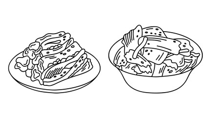 Kimchi. Korean cuisine. Vector outline set.