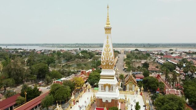 Beautiful aerial view of Wat Phra That Phanom in Nakhon Phanom Province, northeastern THAILAND.
