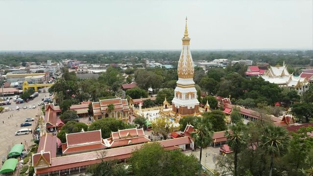 Beautiful aerial view of Wat Phra That Phanom in Nakhon Phanom Province, northeastern THAILAND.
