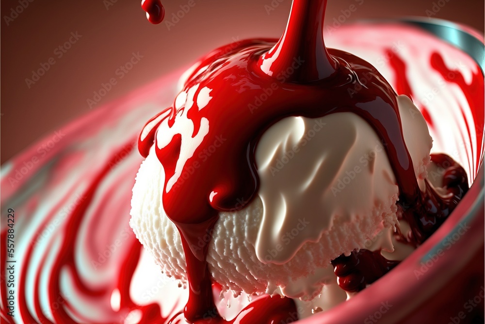 Aufkleber a red and white ice cream sundae with a cherry on top and a drizzle of chocolate on the top of the i