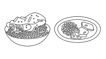 Kalbi, korean food. Vector outline set