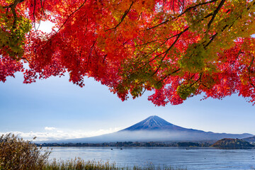 山梨県富士河口湖町　紅葉シーズンの河口湖