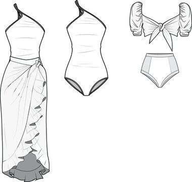 dress and accessories sets, swimwear , bikini and swimsuits  drawing