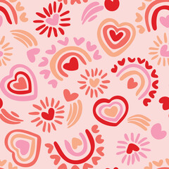 Rainbow love made of cute little hearts in a subtle color palette of pink, coral, peach and red on light pink background. Great for home decor, fabric, wallpaper, gift-wrap, stationery.


