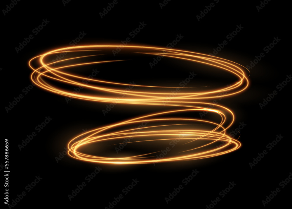 Poster light glittering tails isolated shimmering shiny swirls on black background. vector golden glitter g