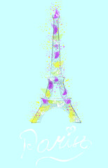 Fototapeta na wymiar Eiffel Tower vector watercolor creative icon