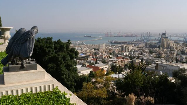 Port and city view of Haifa, Israel