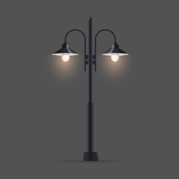 Realistic street lamp or streetlight, vector isolated object.