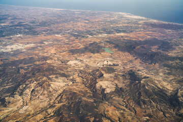 Fototapeta na wymiar Aerial view of Tunisia during the flight Monastir to Lyon - Tunisia