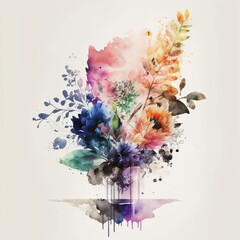 Abstract double exposure watercolor flower. Digital illustration AI
