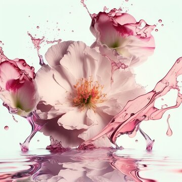 Beautiful pink flower in the water. GenerativeAI