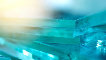 Sheets of factory manufacturing tempered clear float glass panels cut to size