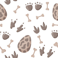 Dinosaur seamless pattern footprint tracks. Minimal color background with paw, stones, rainbow. Dinosaur footprint seamless pattern perfect for textile, wrap and wallpaper and design.