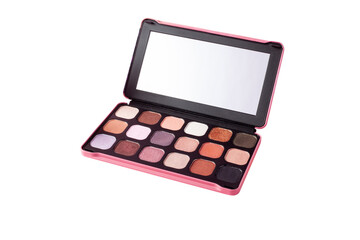 Eyeshadow palette for make-up isolated on white background. Classic Eyeshadow palette with facial mirror. Multicolor eyeshadows