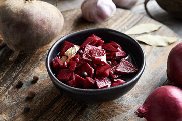 Beetroot kvass - fermented red beets in a bowl